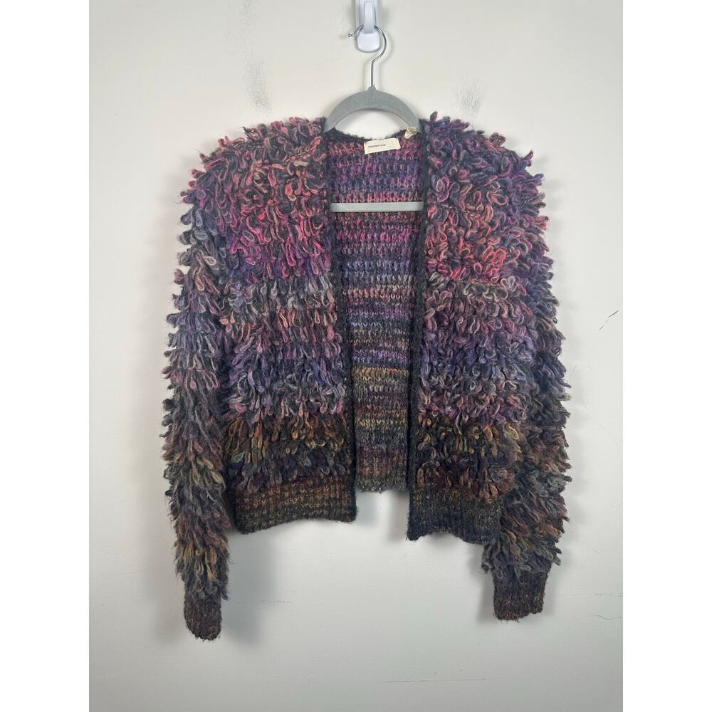 Sleeping in Snow Cardigan Women Small Multicolor Excellent Rainbow Fuzzy Wool